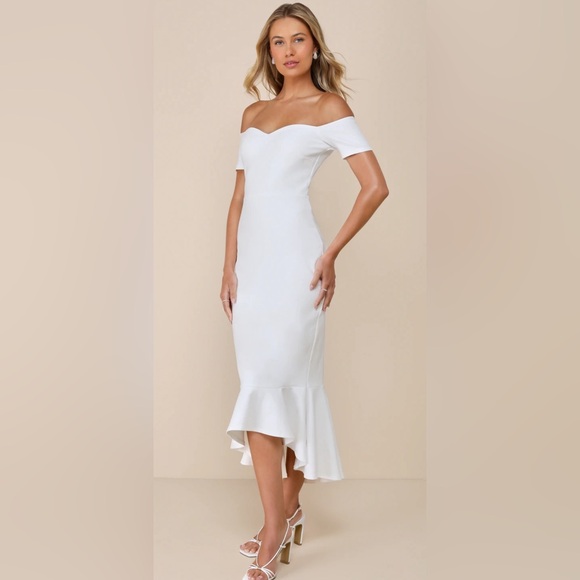 Lulus Dresses & Skirts - Lulus Much I Care Ivory Off-the-Shoulder Midi Dress NWOT Small